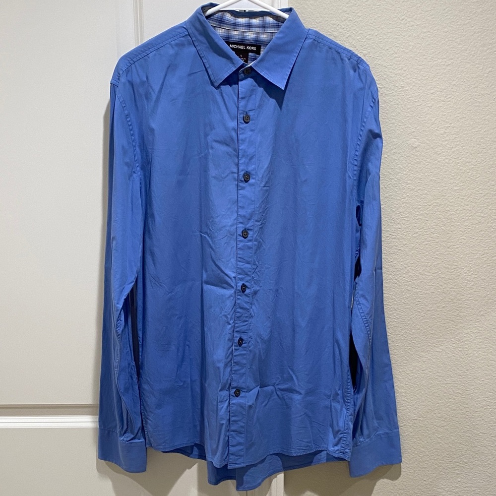 Michael Kors Men's Casual Blue Button Down Shirt
